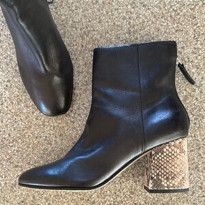 Dolce Vita Black Leather Ankle Boots with Snakeskin Heel, 7.5